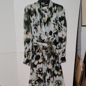 Calvin Klein Black and White Sheath Dress with Bishop Sleeves. -F